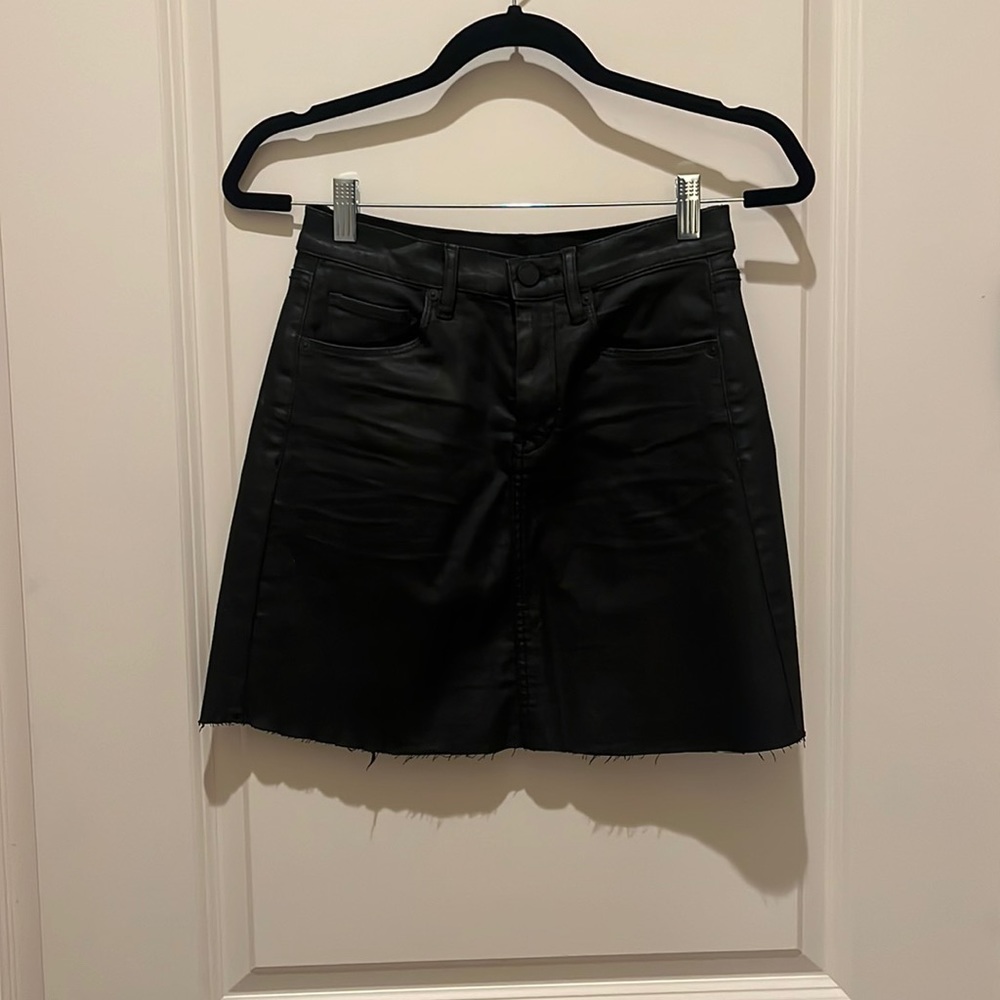 Blank NYC Black Coated Denim Mini Skirt